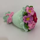 Handmade Crochet Flower Bouquet Chenille Wool Plush Green and Pinks