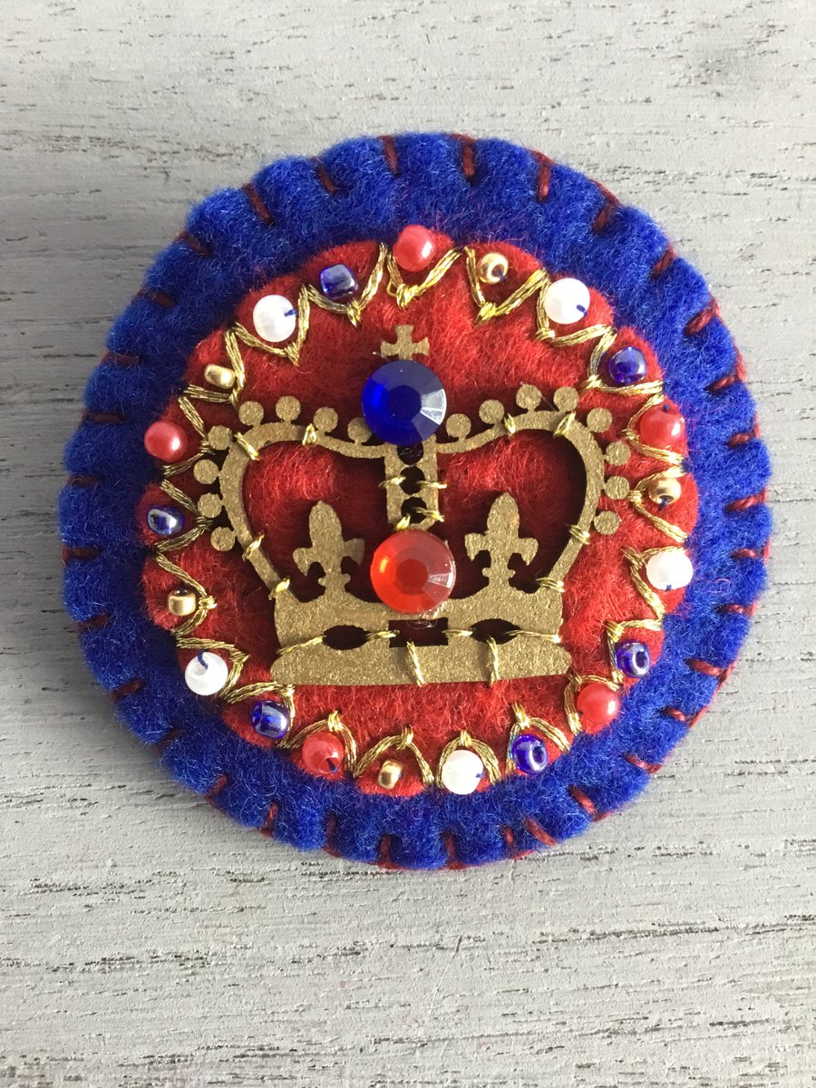 Hand Embroidered Sapphire Coronation Brooch