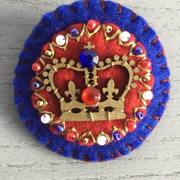 Hand Embroidered Sapphire Coronation Brooch