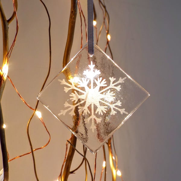 Winter Holidays Glass Decoration, Snowflake, Handmade