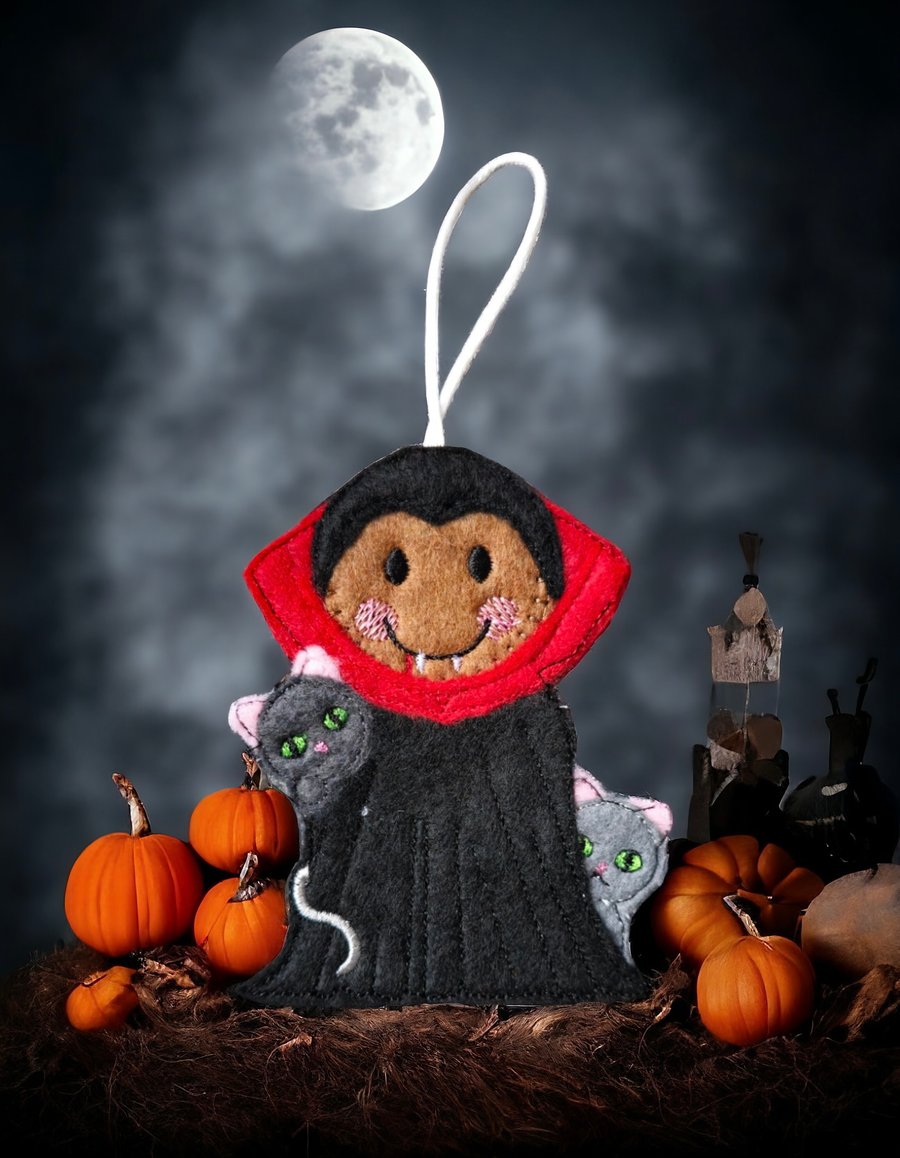 Dracula Gingerbread Embroidered Hanging Keepsake, Halloween 