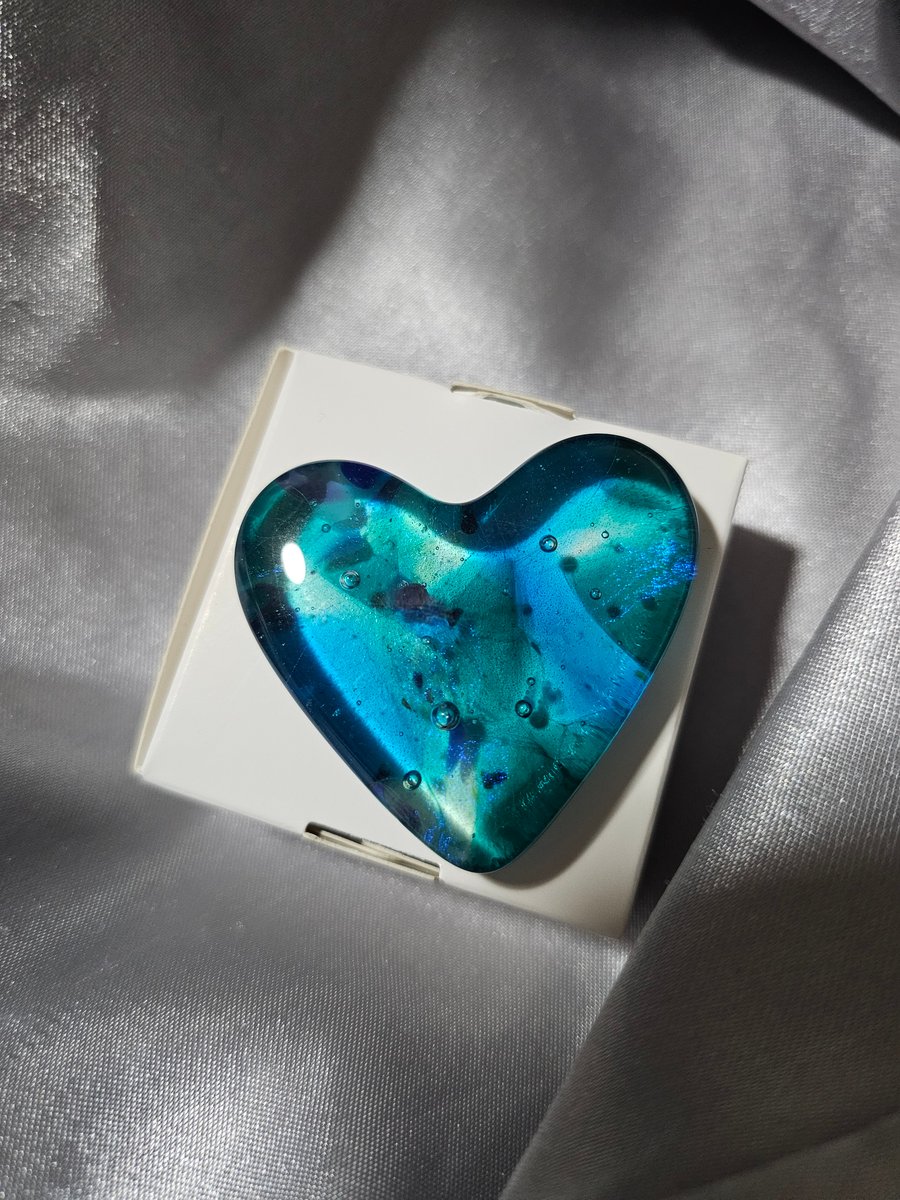 Fused Glass Pocket Heart - mediterranean