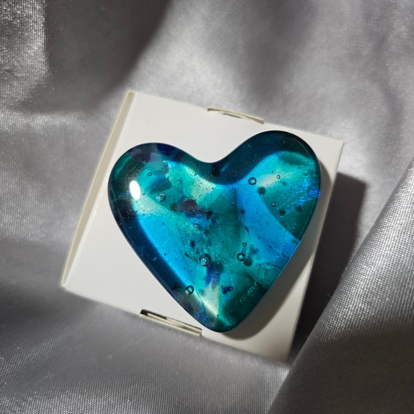 Fused Glass Pocket Heart - mediterranean
