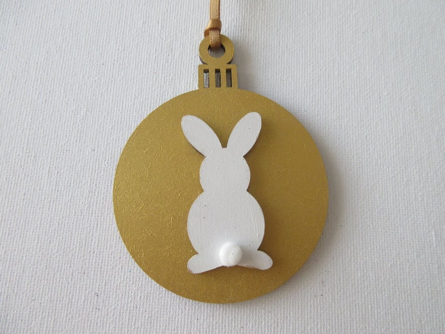 Hanging Decoration Christmas Tree Bauble Bunny Rabbit Gold White