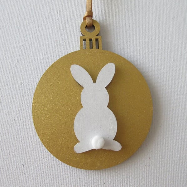 Hanging Decoration Christmas Tree Bauble Bunny Rabbit Gold White
