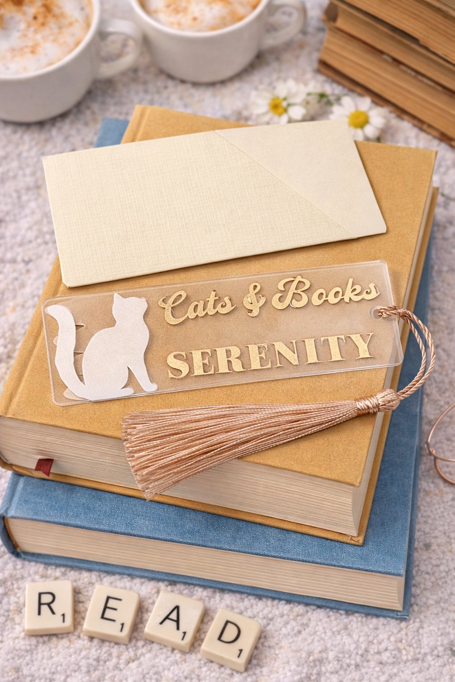 Cats & Books "Serenity" Acrylic Bookmark – Gold Vinyl and Cat Silhouette 
