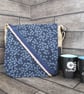 Upcycled Coffee Sack Crossbody Bag Blue Floral Shoulder Bag