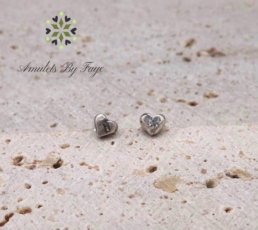 Recycled Sterling Silver Dainty Heart Stud Earrings.