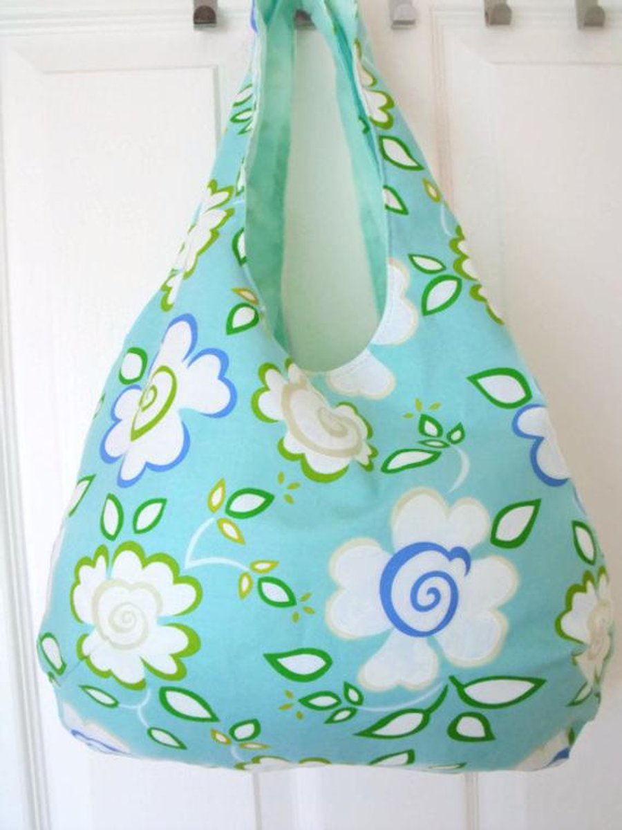 floral cotton lightweight boho shoulder bag, mint green