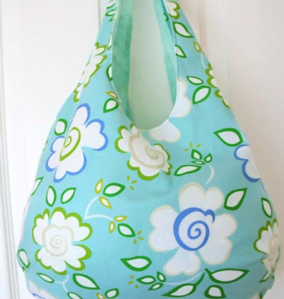floral cotton lightweight boho shoulder bag, mint green