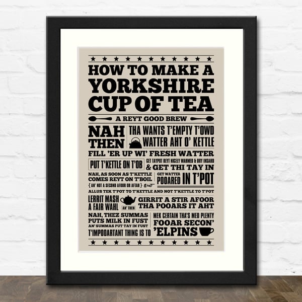 Yorkshire Cup of Tea A3 Typographic Art Print