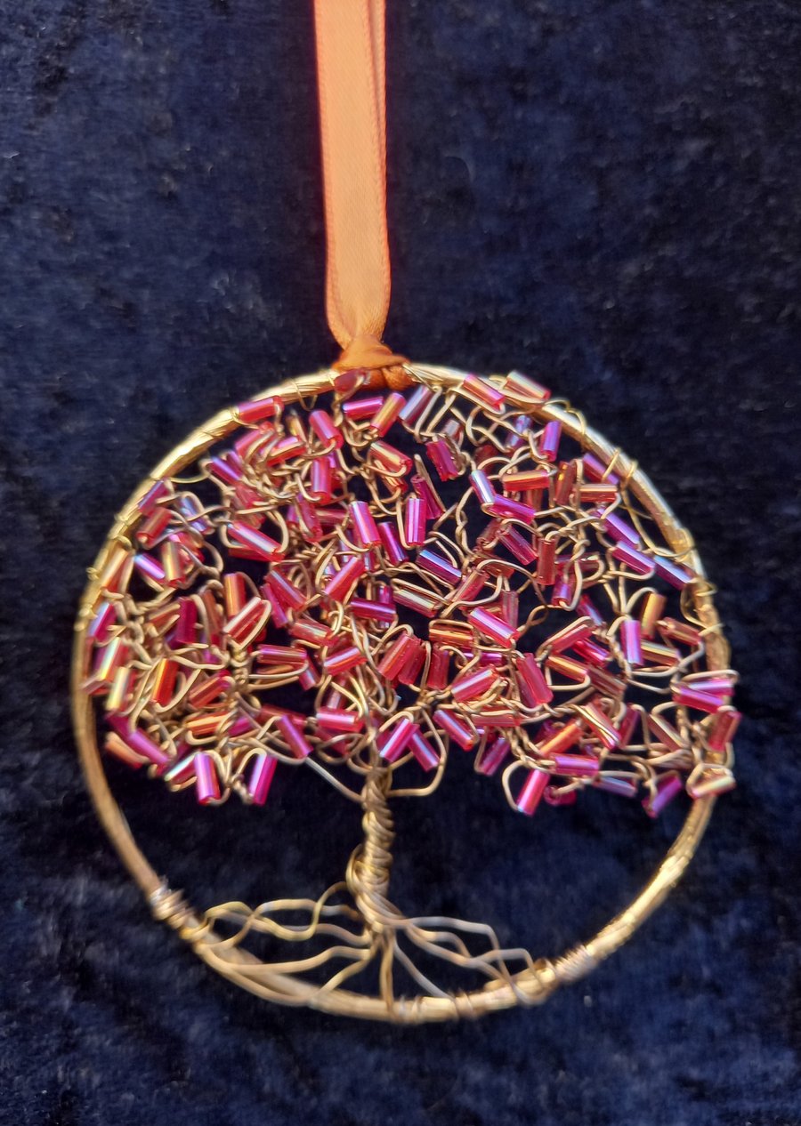  glass beads tree of life bangle hanger on a ribbon 