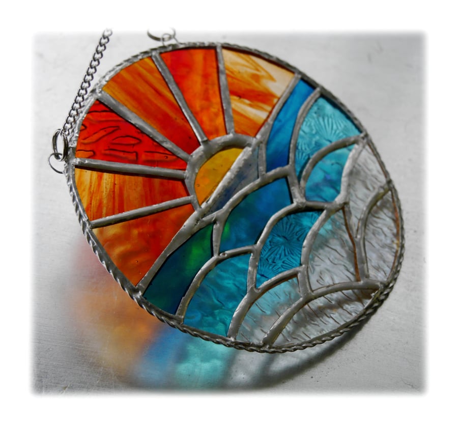 RESERVED Sunset Ocean Waves Stained Glass Suncatcher 005