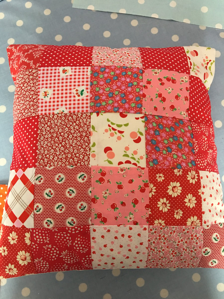 Patchwork cushion cover in Penny rose cotton fabrics