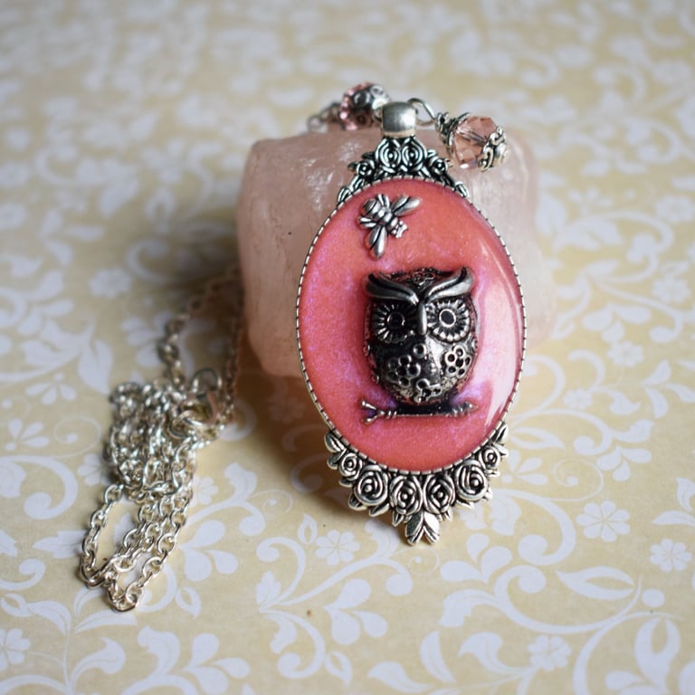 Owl and Bee Pendant Necklace