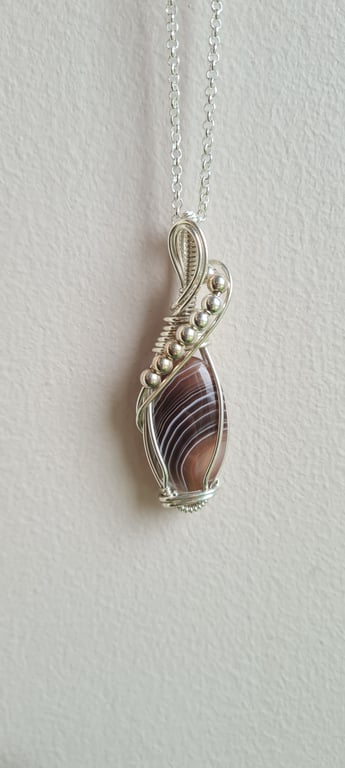 Natural Botswana Agate & 925 Silver Necklace Gift Crystal Jewellery Jewelry