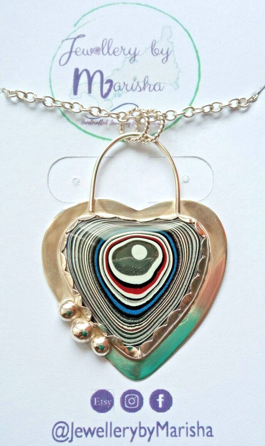 Fordite Necklace Sterling Silver Heart Pendant Jewellery Gift Handmade