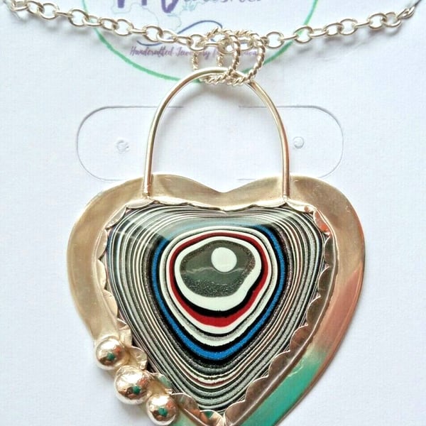 Fordite Necklace Sterling Silver Heart Pendant Jewellery Gift Handmade