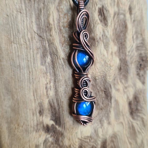 Natural Blue Labradorite Copper Pendant Necklace Gift Crystal Jewellery Fantasy