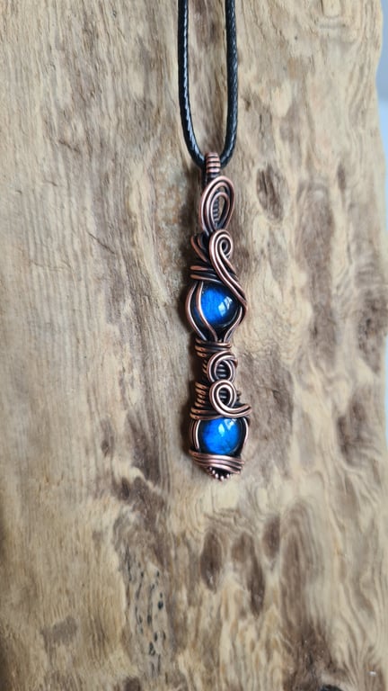 Natural Blue Labradorite Copper Pendant Necklace Gift Crystal Jewellery Fantasy