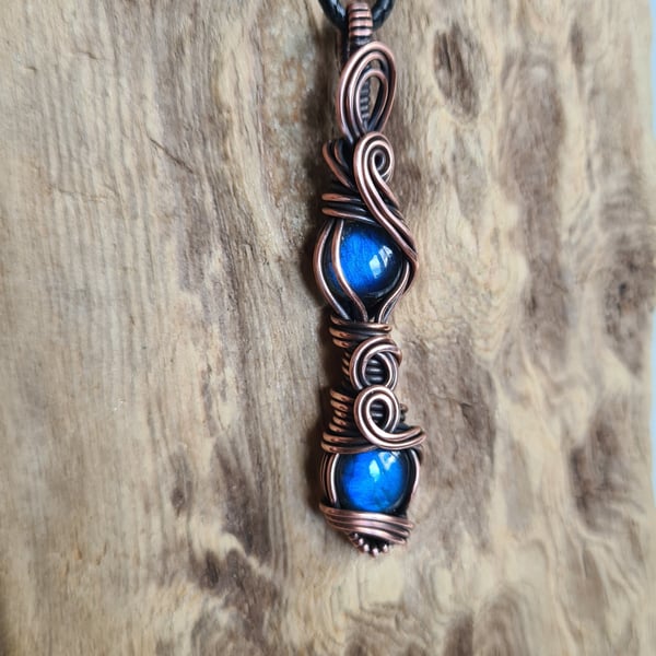 Natural Blue Labradorite Copper Pendant Necklace Gift Crystal Jewellery Fantasy