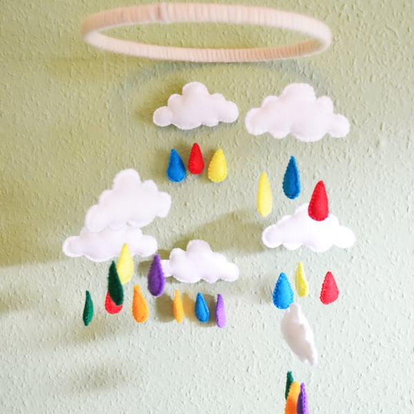 baby mobile, felt mobile, cloud mobile, cloud and rain mobile, nursery decor