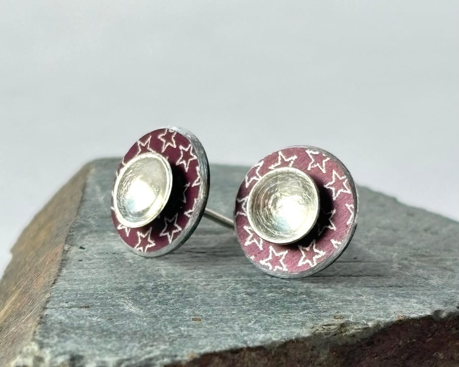 Silver and burgundy 2 piece studs