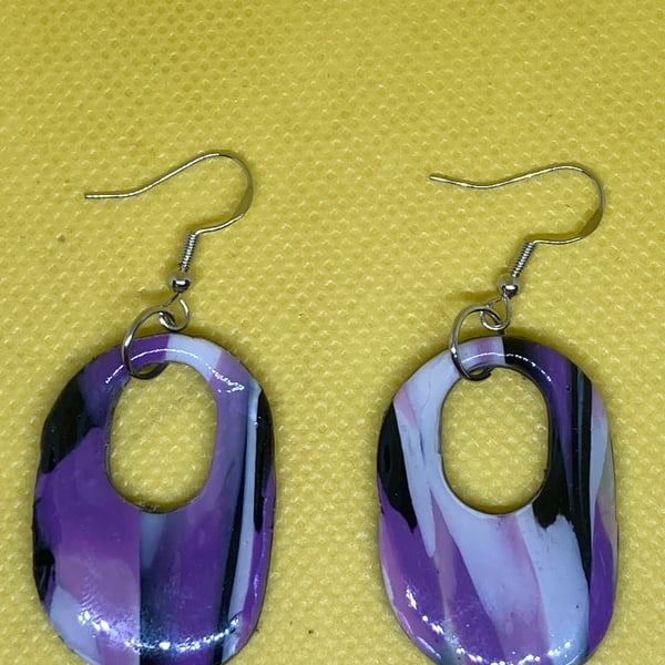 OOAK Marbled Purple "Donut" Oval Drop Earrings