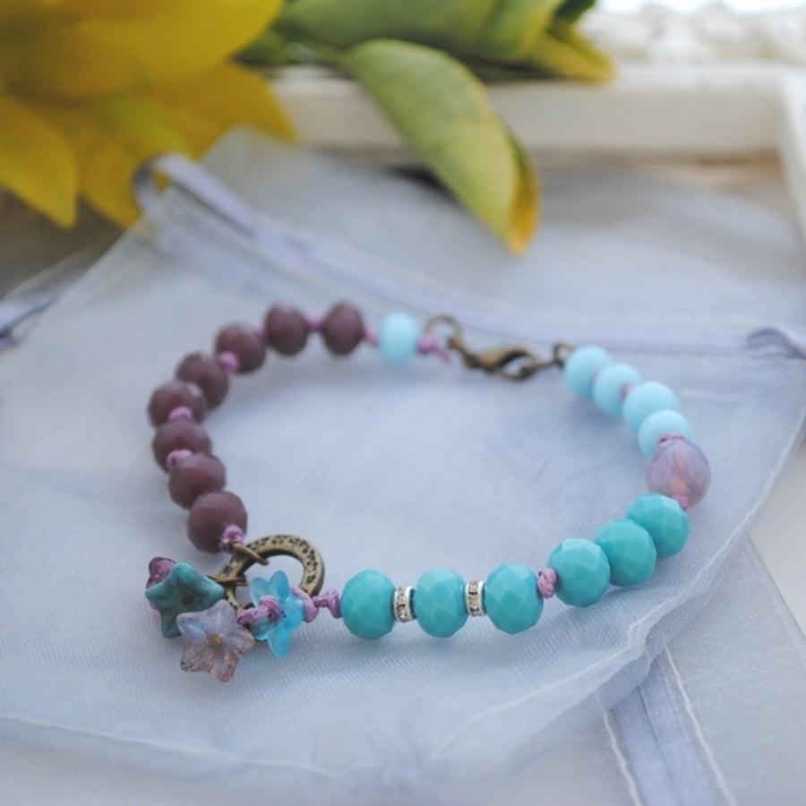 Flowers bracelet purple & turquoise
