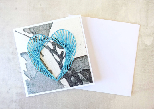 SALE Hand Stitched Blue Heart Card