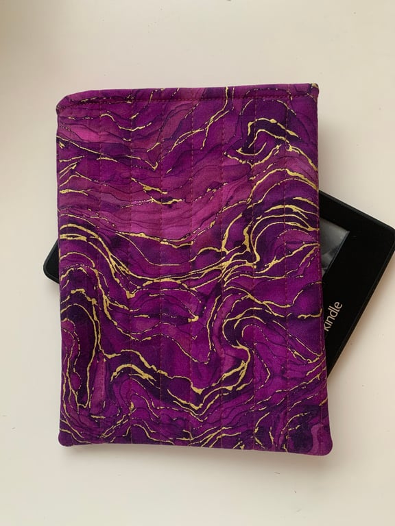 Purple and Gold Marble Effect Quilted Fabric Sleeve For Kindle 6” Paperwhite 