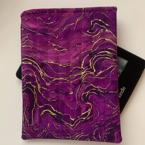 Purple and Gold Marble Effect Quilted Fabric Sleeve For Kindle 6” Paperwhite 