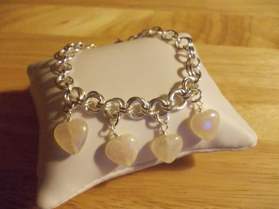 Mystic rose quartz heart chainmaille charm bracelet