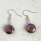 Black coin pearl earrings - made in Scotland. 