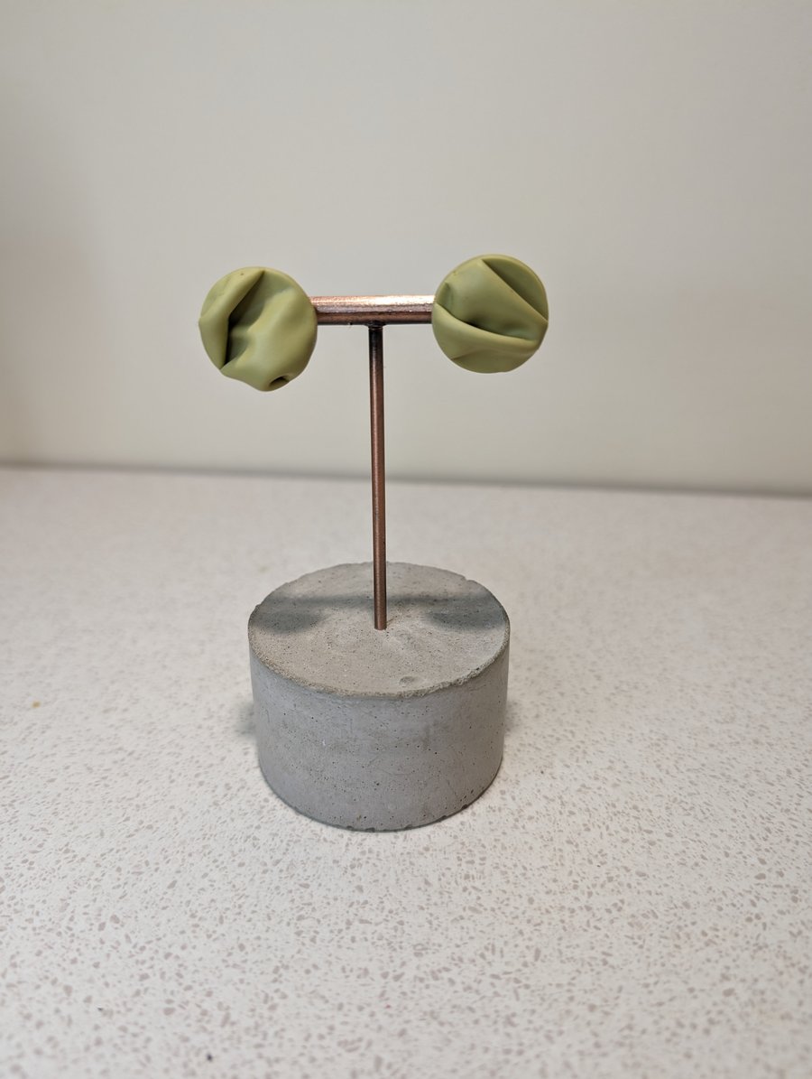 Green drape stud polymer clay earrings 