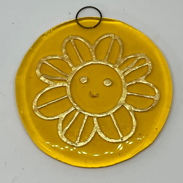 Fused glass yellow sunshine flower
