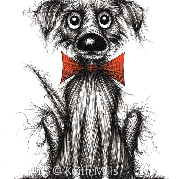 Posh pooch Print A4 size picture Handsome pet dog wearing trendy bow tie
