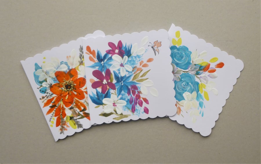 Beautiful Bundle of 3 hand painted blank greetings cards ( ref F 513.K4 )