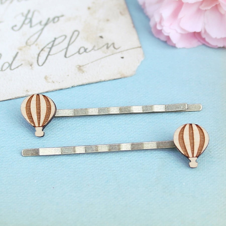 Wooden Hot Air Balloon Hair Grips