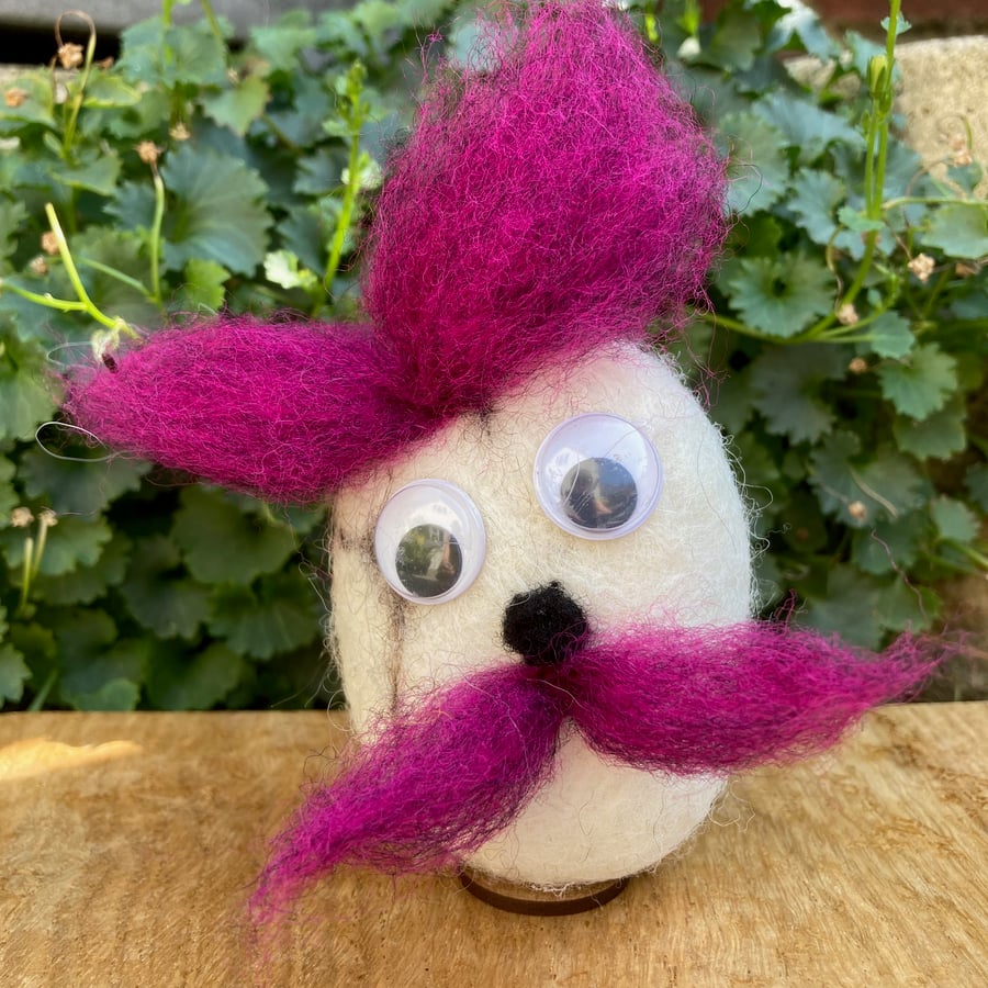 Pebble people, felted fun characters, white and pink