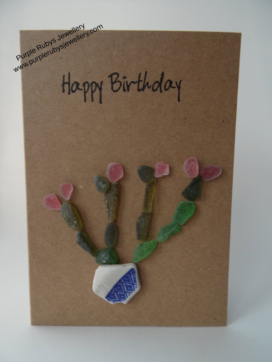 Cornish Sea Glass Succulent Birthday Card C231