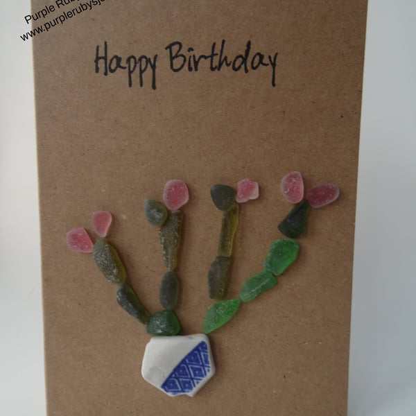 Cornish Sea Glass Succulent Birthday Card C231