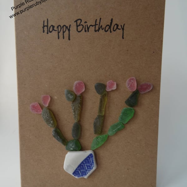 Cornish Sea Glass Succulent Birthday Card C231