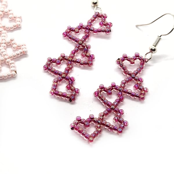 Love heart motif beaded dangle earrings