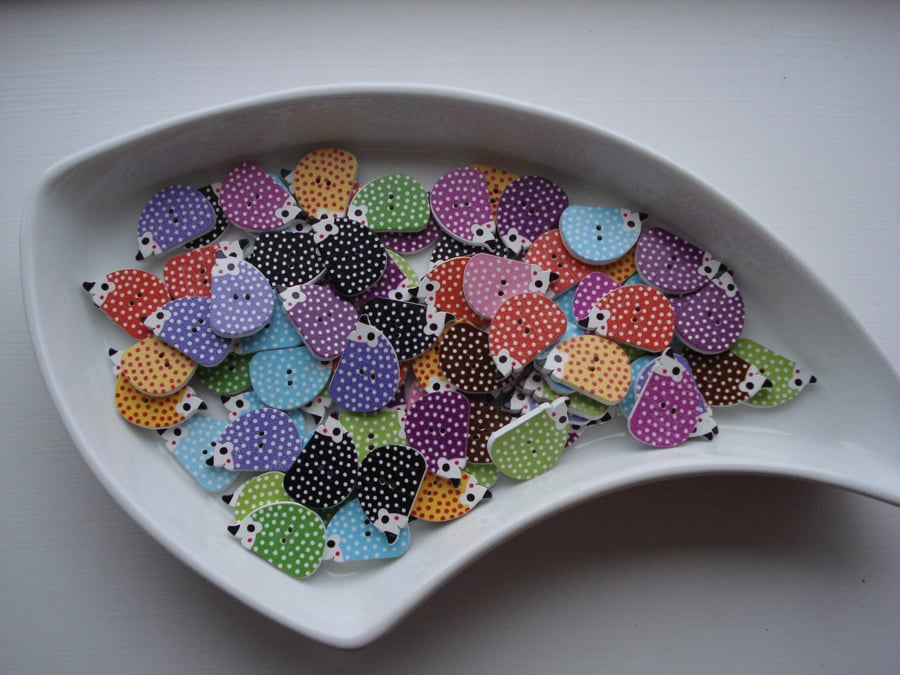 40 Wooden Buttons, Hedgehogs, Hedgehog Buttons