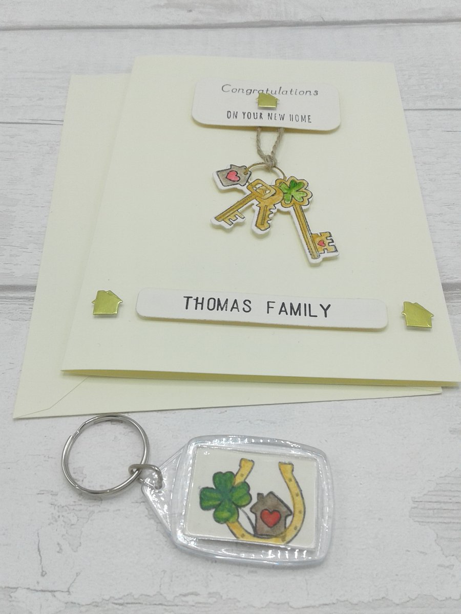 New Home card. Personalised New Home card and keyring set.