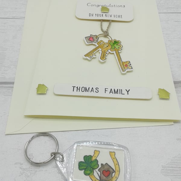 New Home card. Personalised New Home card and keyring set.