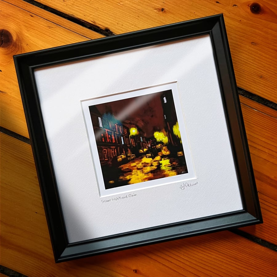 Street Lights and Rain. Size 1, framed,