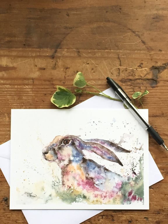 Brown Hare Card, A5 blank greeting card with a watercolour of a Hare