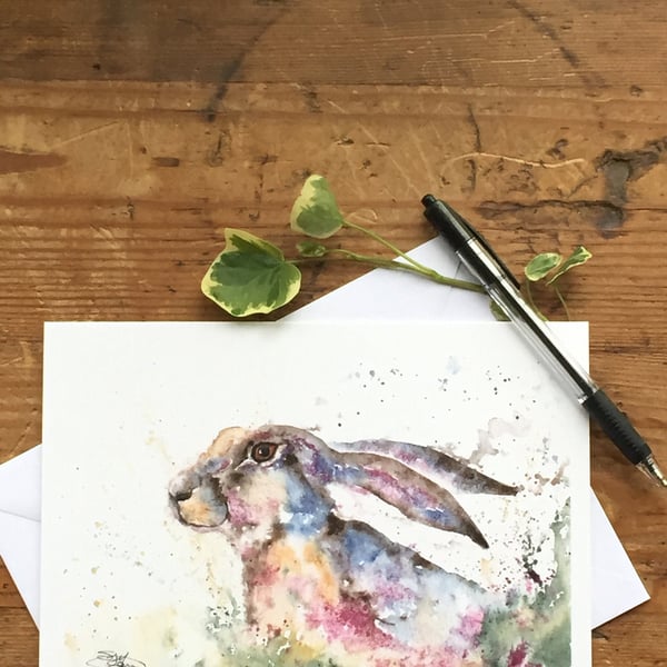 Brown Hare Card, Hare Greetings Card, Hare Art, Wildlife Art, Note Card, Art Car